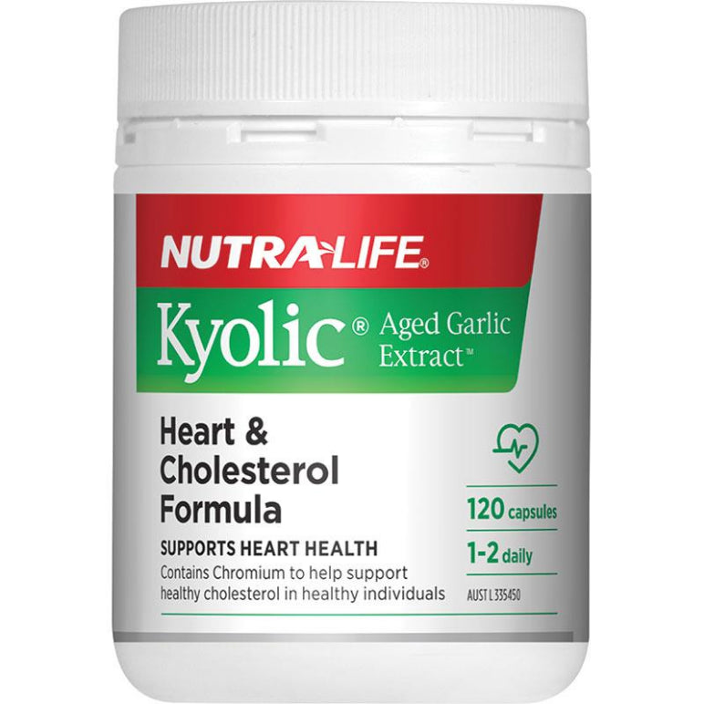 Nutra-Life Kyolic Aged Garlic Extract Heart & Cholesterol Formula 120 Capsules NEW front image on Livehealthy HK imported from Australia