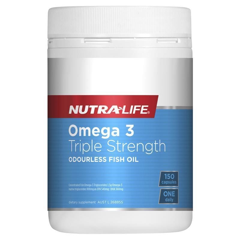 Nutra-Life Omega 3 Triple Strength Odourless 150 Capsules front image on Livehealthy HK imported from Australia