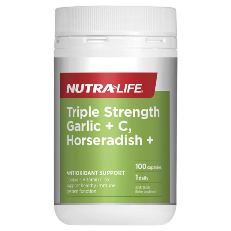 Nutra-Life Triple Strength Garlic + C + Horseradish 100 Capsules front image on Livehealthy HK imported from Australia