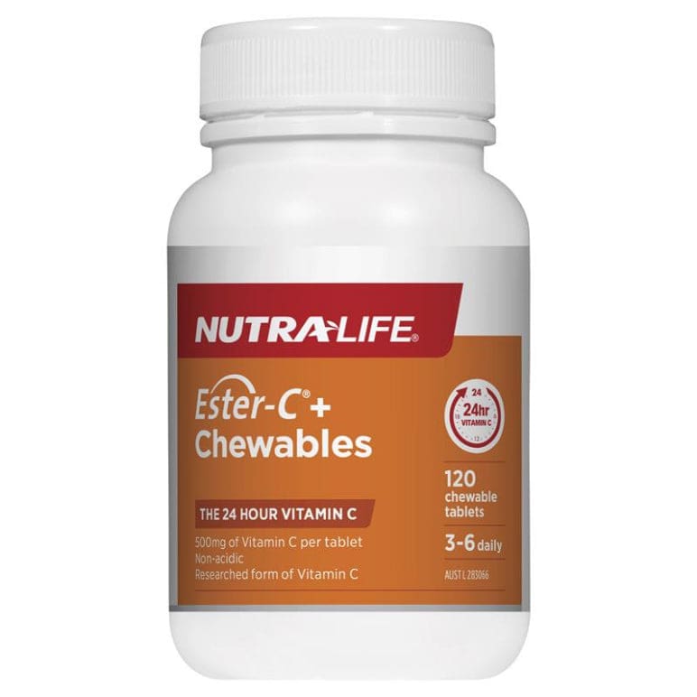 NutraLife Ester C Chewables 120 Tablets front image on Livehealthy HK imported from Australia