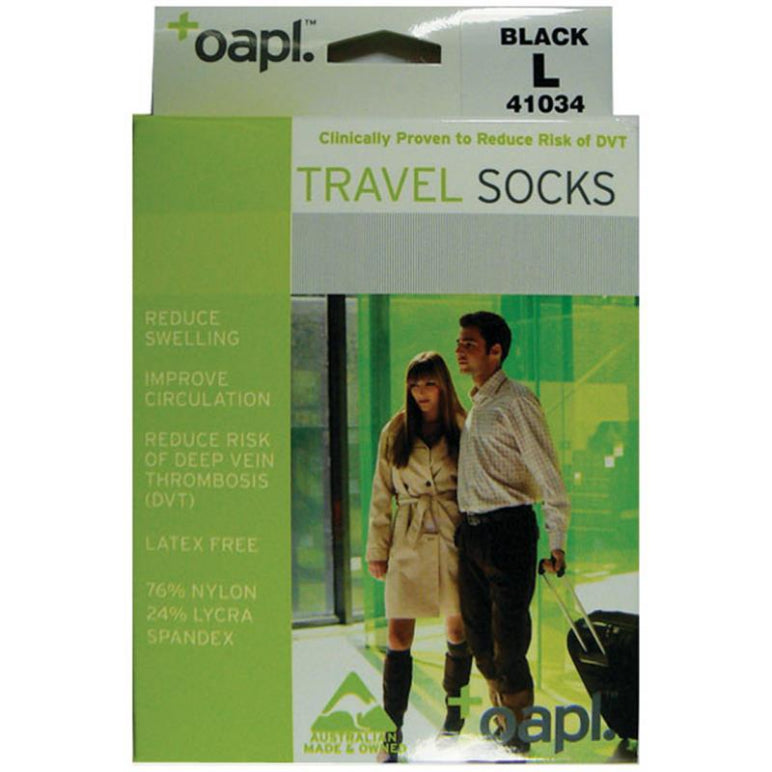Oapl 41034 Travel Socks Black Large front image on Livehealthy HK imported from Australia