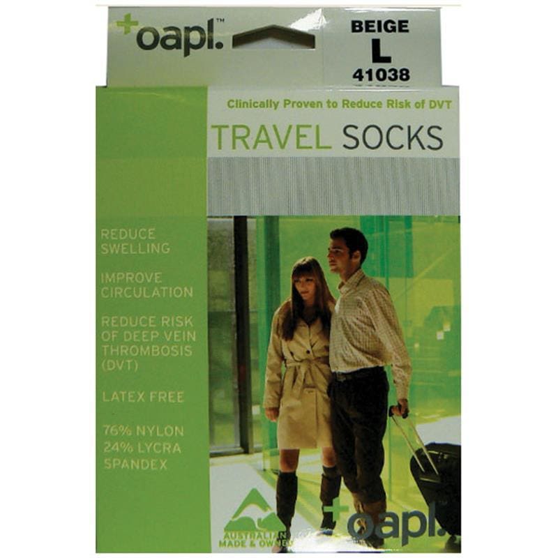 Oapl 41038 Travel Socks Beige Large front image on Livehealthy HK imported from Australia