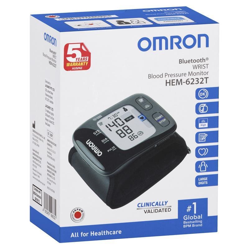 Omron HEM6232T Bluetooth Wrist Blood Pressure Monitor front image on Livehealthy HK imported from Australia