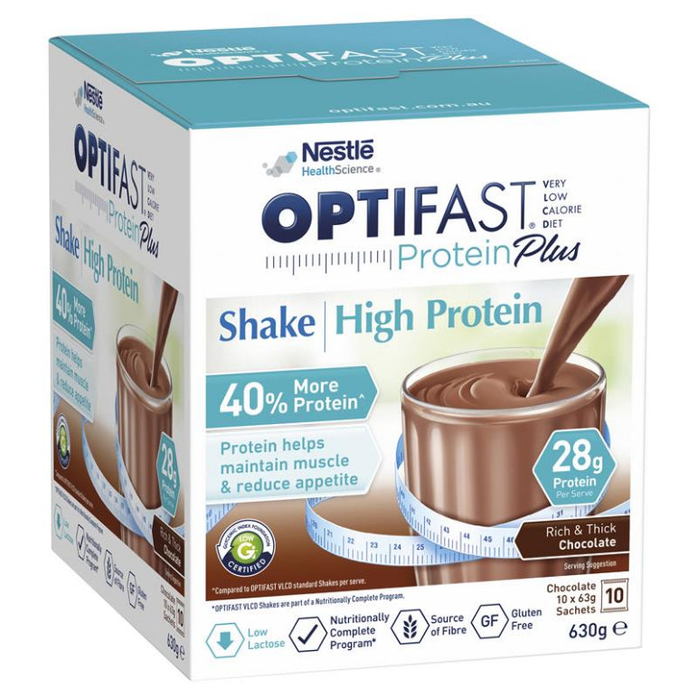 Optifast Protein Plus Shake Chocolate 63g x 10 Sachets front image on Livehealthy HK imported from Australia