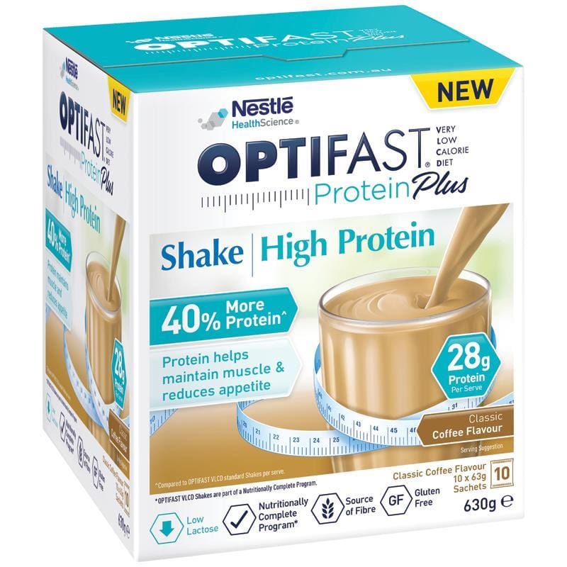 Optifast Protein Plus Shake Coffee 63g x 10 Sachets front image on Livehealthy HK imported from Australia