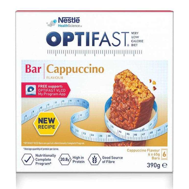 Optifast VLCD Bars Cappuccino 6 X 65g NEW front image on Livehealthy HK imported from Australia