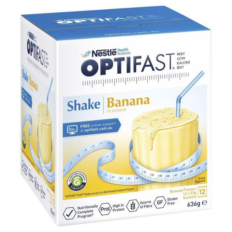 Optifast VLCD Shake Banana 12 x 53g front image on Livehealthy HK imported from Australia