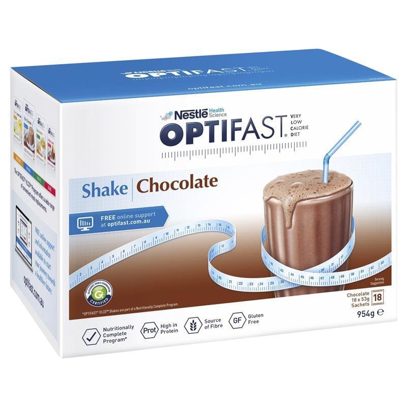 Optifast VLCD Shake Chocolate 18 x 53g front image on Livehealthy HK imported from Australia