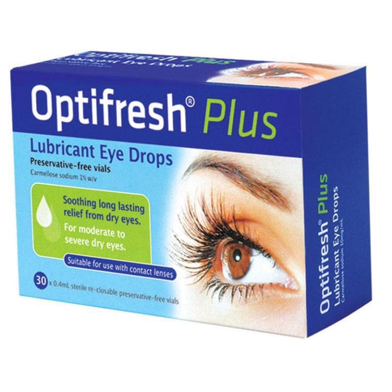 Optifresh Plus Unit Dose Eye Drops 1% 0.4mL 30 front image on Livehealthy HK imported from Australia