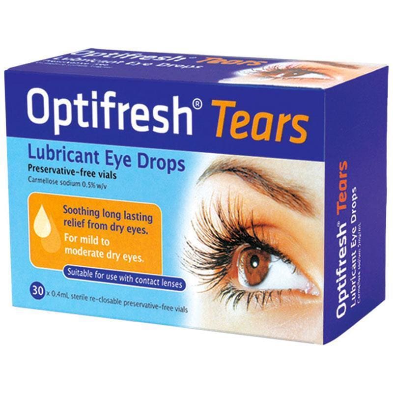 Optifresh Tears Unit Dose Eye Drops 0.5% 0.4mL 30 front image on Livehealthy HK imported from Australia