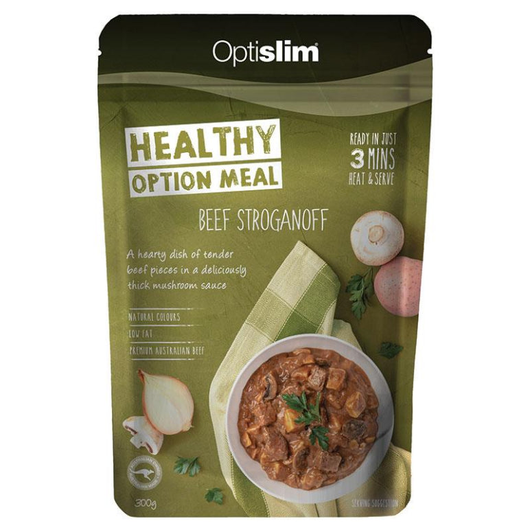 Optislim Healthy Option Meal Beef Stroganoff 300g front image on Livehealthy HK imported from Australia