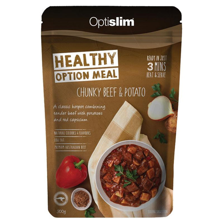 Optislim Healthy Option Meal Chunky Beef & Potato 300g front image on Livehealthy HK imported from Australia