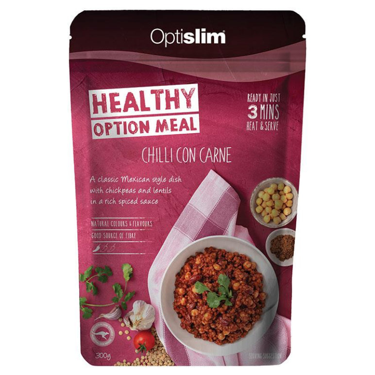 Optislim Healthy Option Meal Lentil Chilli Con Carne 300g New front image on Livehealthy HK imported from Australia