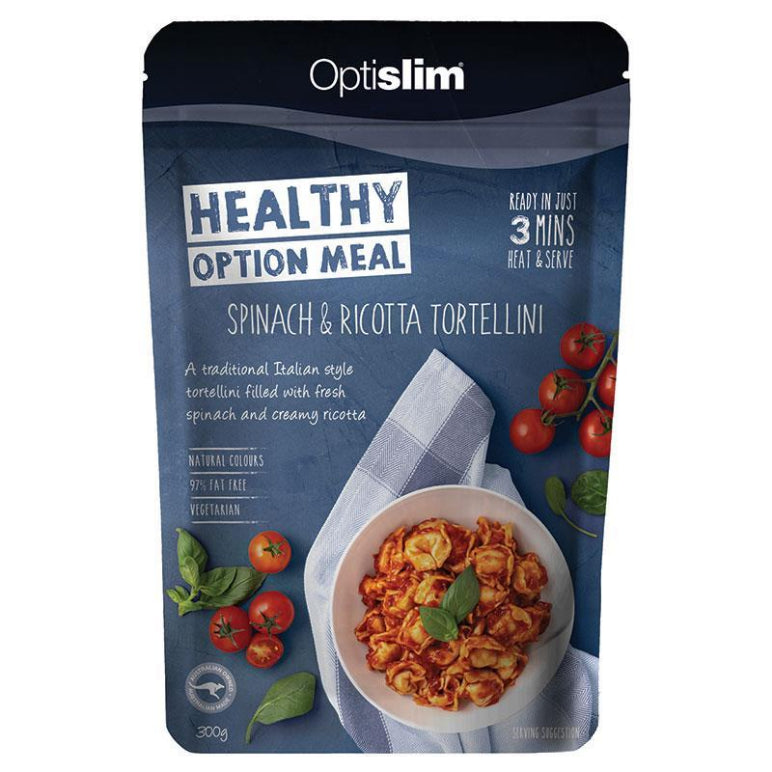 Optislim Healthy Option Meal Spinach and Ricotta Tortellini 300g New front image on Livehealthy HK imported from Australia