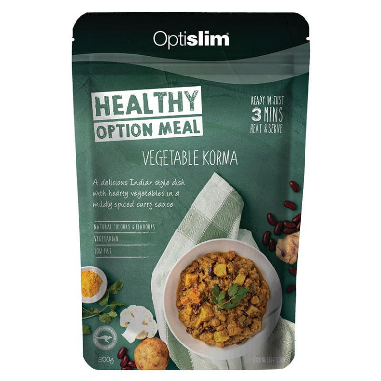 Optislim Healthy Option Meal Vegetable Bean Korma 300g front image on Livehealthy HK imported from Australia