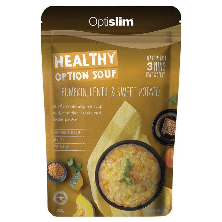 Optislim Healthy Option Soup Pumpkin Lentil and Sweet Potato 300g front image on Livehealthy HK imported from Australia