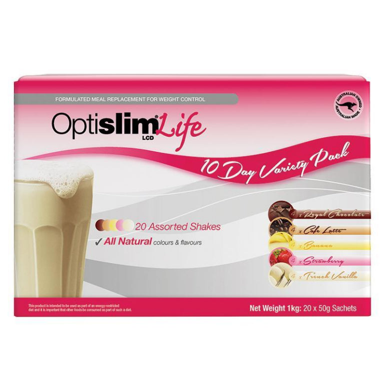Optislim Life LCD 10 Day Variety Pack 20 x 50g Sachets front image on Livehealthy HK imported from Australia