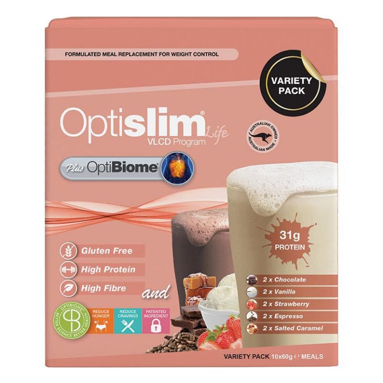 Optislim Life Optibiome Shake Variety Pack 10x60g front image on Livehealthy HK imported from Australia
