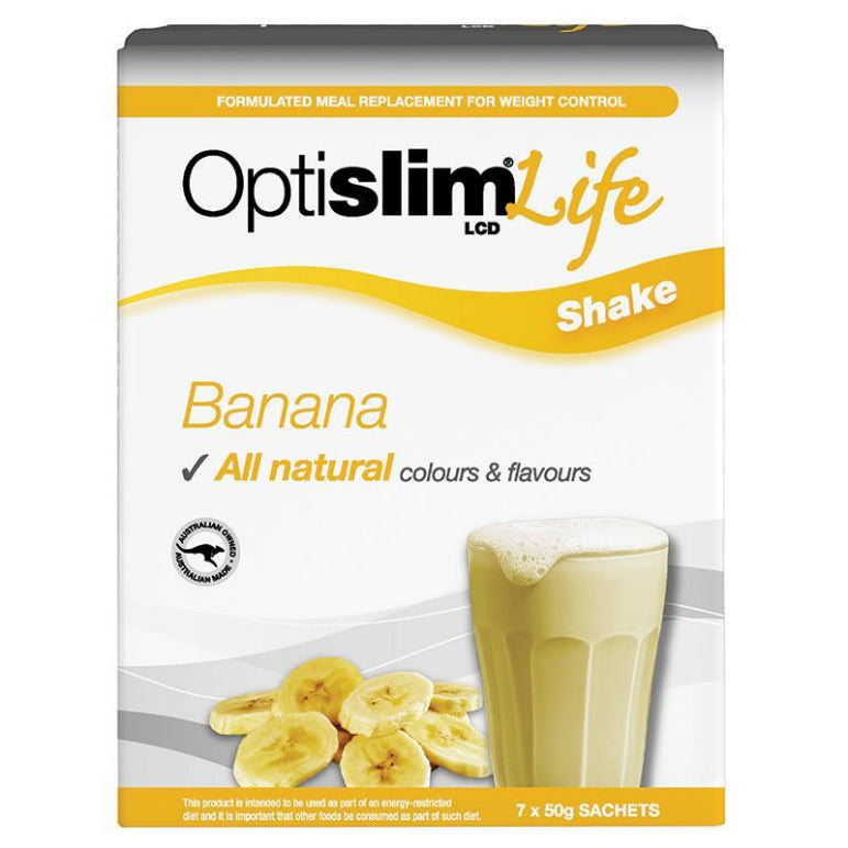 OptiSlim Life Shake Banana 50g x 7 front image on Livehealthy HK imported from Australia