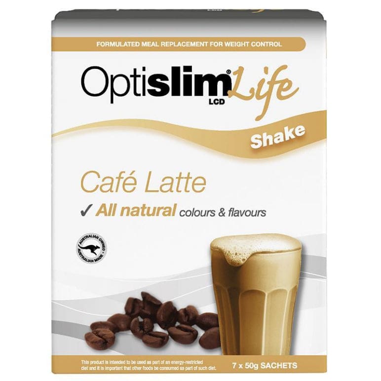 OptiSlim Life Shake Cafe Latte 50g x 7 front image on Livehealthy HK imported from Australia