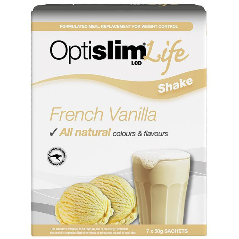 OptiSlim Life Shake French Vanilla 50g x 7 front image on Livehealthy HK imported from Australia