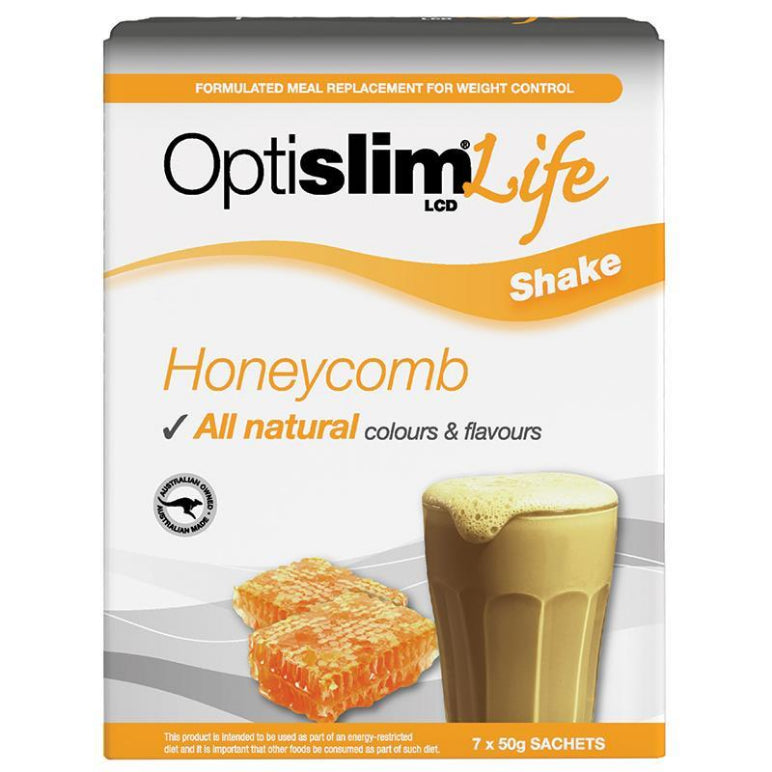 OptiSlim Life Shake Honeycomb 50g x 7 front image on Livehealthy HK imported from Australia