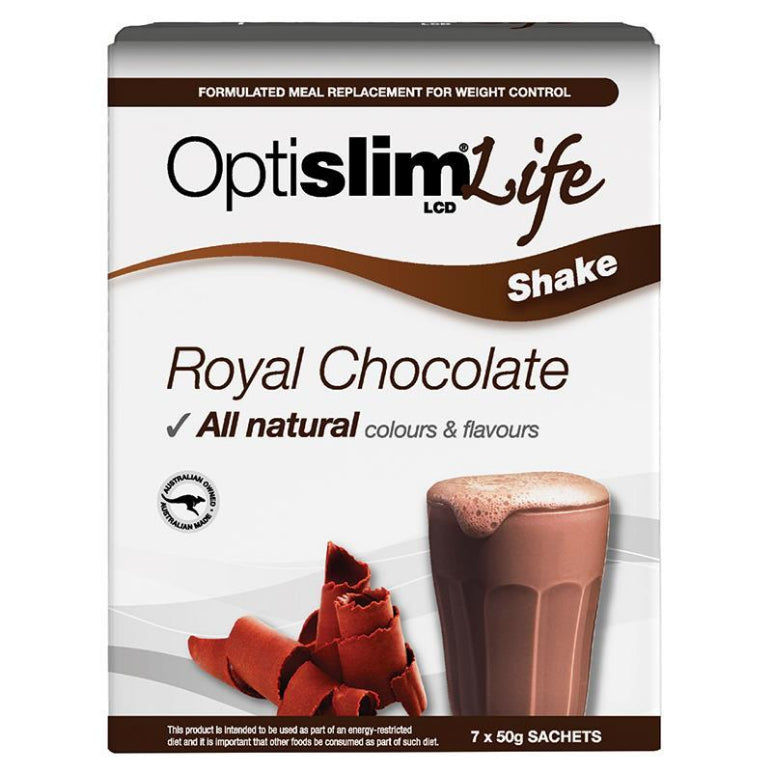 OptiSlim Life Shake Royal Chocolate 50g x 7 front image on Livehealthy HK imported from Australia