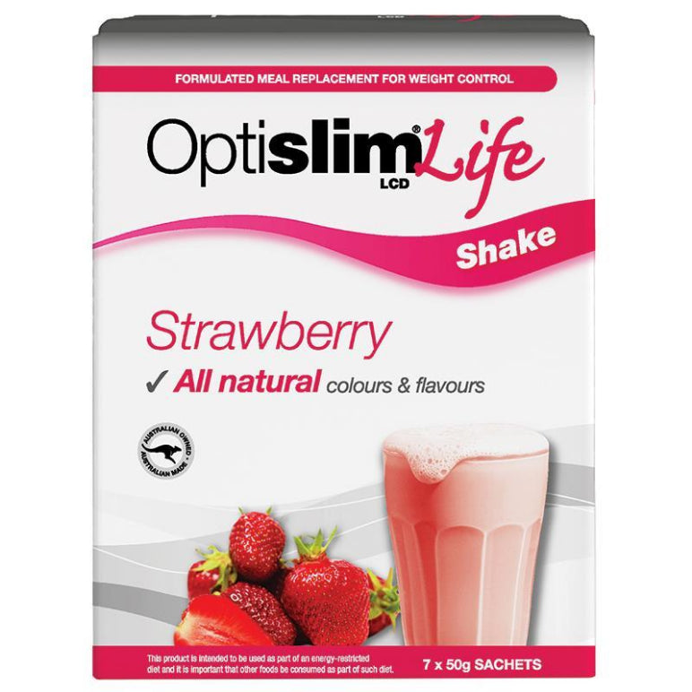 OptiSlim Life Shake Strawberry 50g x 7 front image on Livehealthy HK imported from Australia