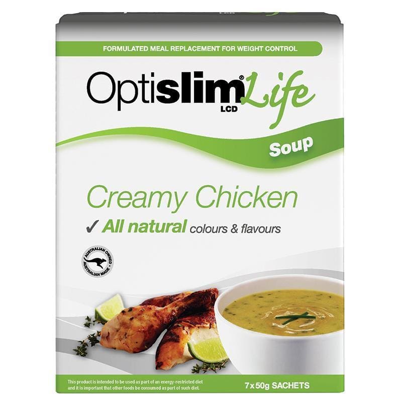 OptiSlim Life Soup Creamy Chicken 50g x 7 front image on Livehealthy HK imported from Australia