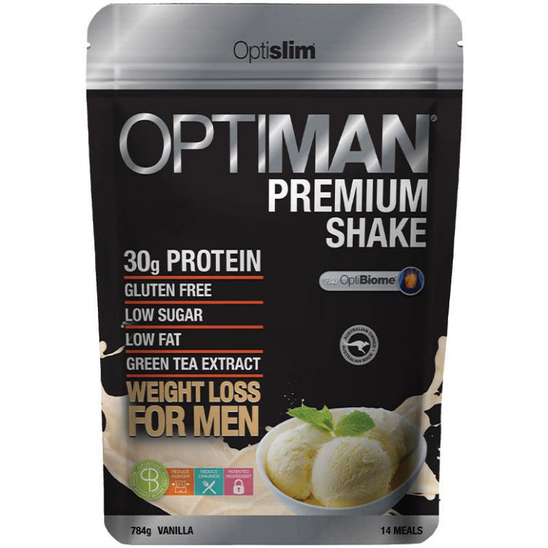 Optislim Optiman Premium Shake Vanilla 784g front image on Livehealthy HK imported from Australia