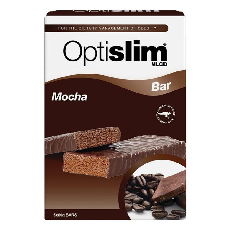 Optislim VLCD Bar Mocha 5 Pack front image on Livehealthy HK imported from Australia