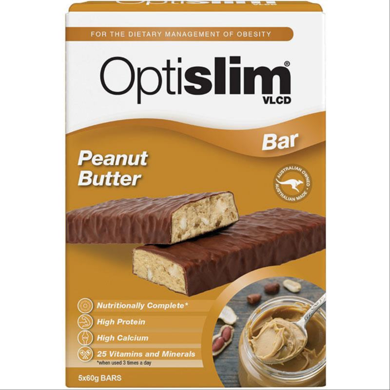 Optislim VLCD Bar Peanut Butter 5 Pack front image on Livehealthy HK imported from Australia