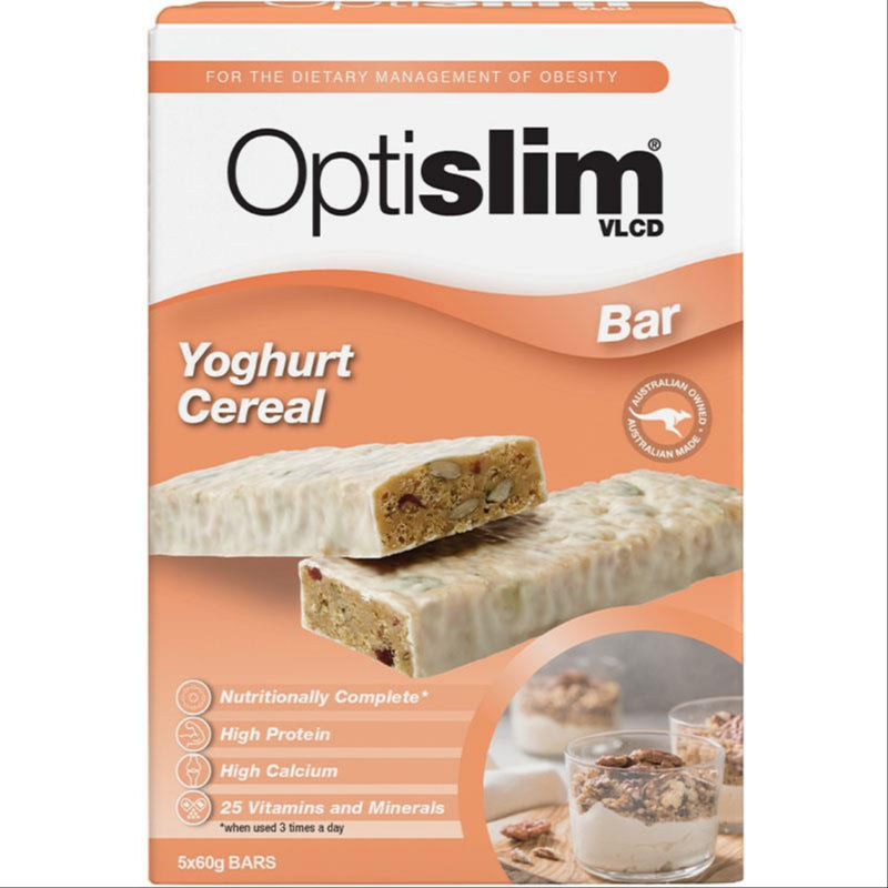 Optislim VLCD Bar Yoghurt Ceral 5 Pack front image on Livehealthy HK imported from Australia