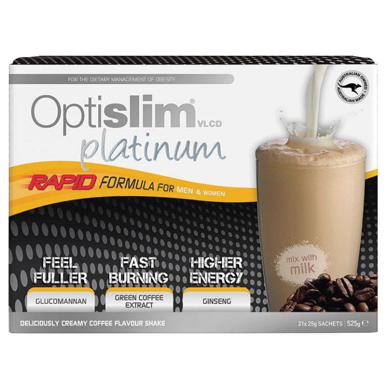 Optislim VLCD Platinum Coffee Shake 21x25g Sachets front image on Livehealthy HK imported from Australia