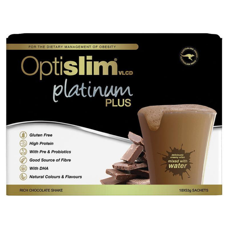 Optislim VLCD Platinum PLUS Chocolate 18x53g front image on Livehealthy HK imported from Australia