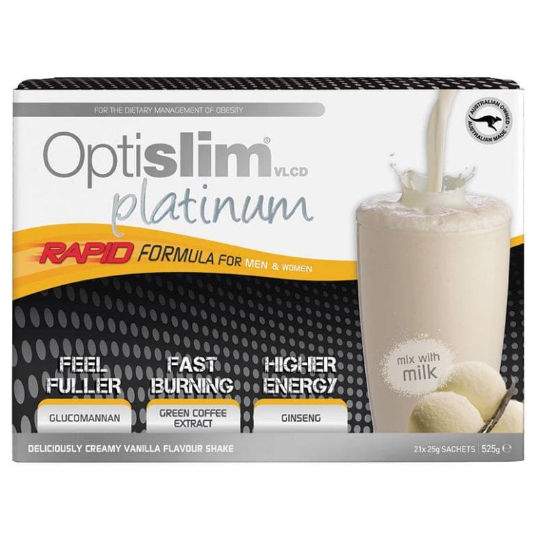 Optislim VLCD Platinum Vanilla Shake 21x25g Sachets front image on Livehealthy HK imported from Australia