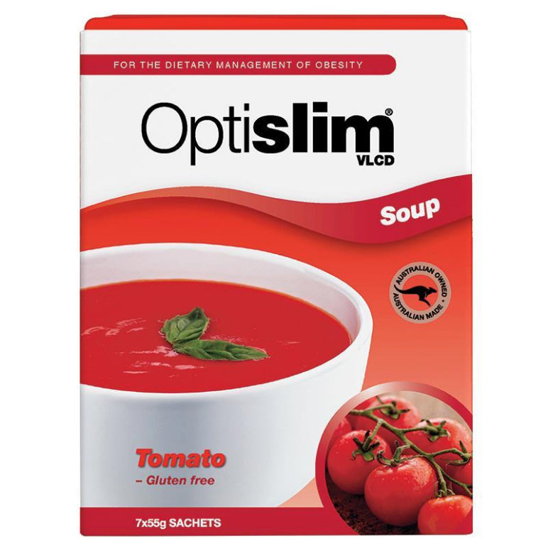 OptiSlim VLCD Soup Tomato 7 x 55g front image on Livehealthy HK imported from Australia