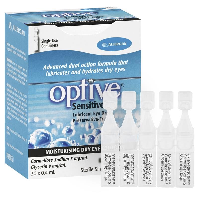 Optive Sensitive Eye Drops 30 x 0.4ml front image on Livehealthy HK imported from Australia