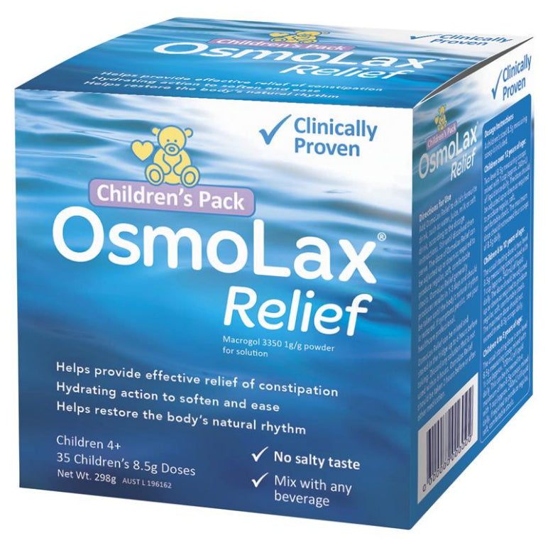 OsmoLax Relief Children's Laxative Powder 35 Dose 298g - Macrogol Constipation Relief with No Salty Taste, Flavour Free & Salt Free front image on Livehealthy HK imported from Australia