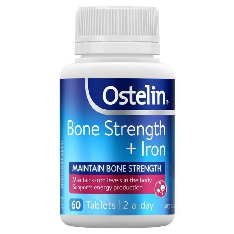 Ostelin Bone Strength + Iron with Vitamin D - D3 for Bone Health - 60 Tablets front image on Livehealthy HK imported from Australia