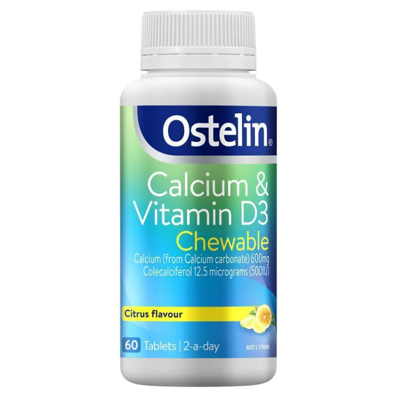 Ostelin Calcium & Vitamin D Chewable - D3 for Bone Health + Immune Support - 60 Tablets front image on Livehealthy HK imported from Australia
