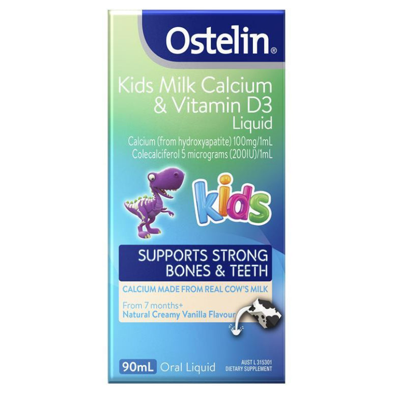 Ostelin Kids Milk Calcium & Vitamin D Liquid - D3 for Childrens Bone Health & Immunity - 90mL front image on Livehealthy HK imported from Australia