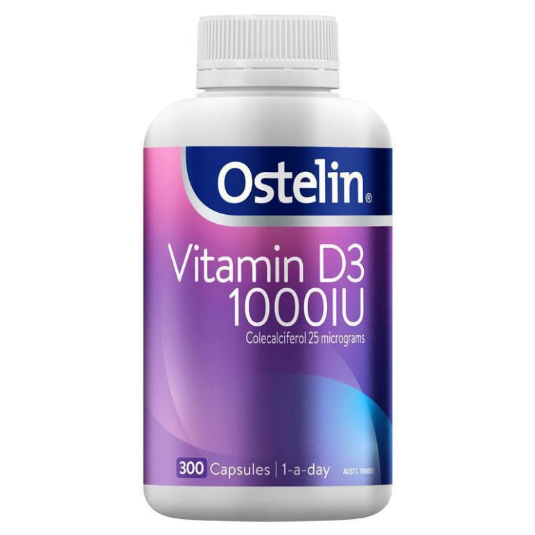 Ostelin Vitamin D 1000IU - D3 for Bone Health + Immune Support - 300 Capsules front image on Livehealthy HK imported from Australia