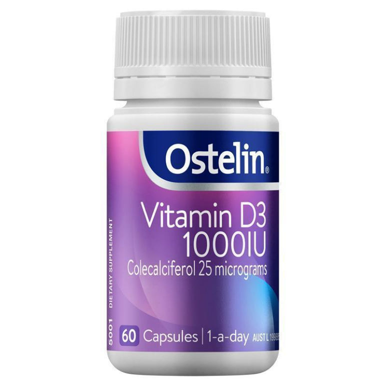Ostelin Vitamin D 1000IU - D3 for Bone Health + Immune Support - 60 Capsules front image on Livehealthy HK imported from Australia