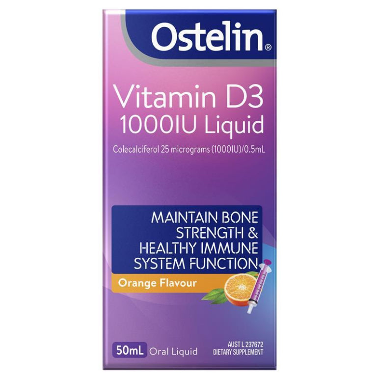 Ostelin Vitamin D 1000IU Liquid - D3 for Bone Health + Immune Support - 50mL front image on Livehealthy HK imported from Australia