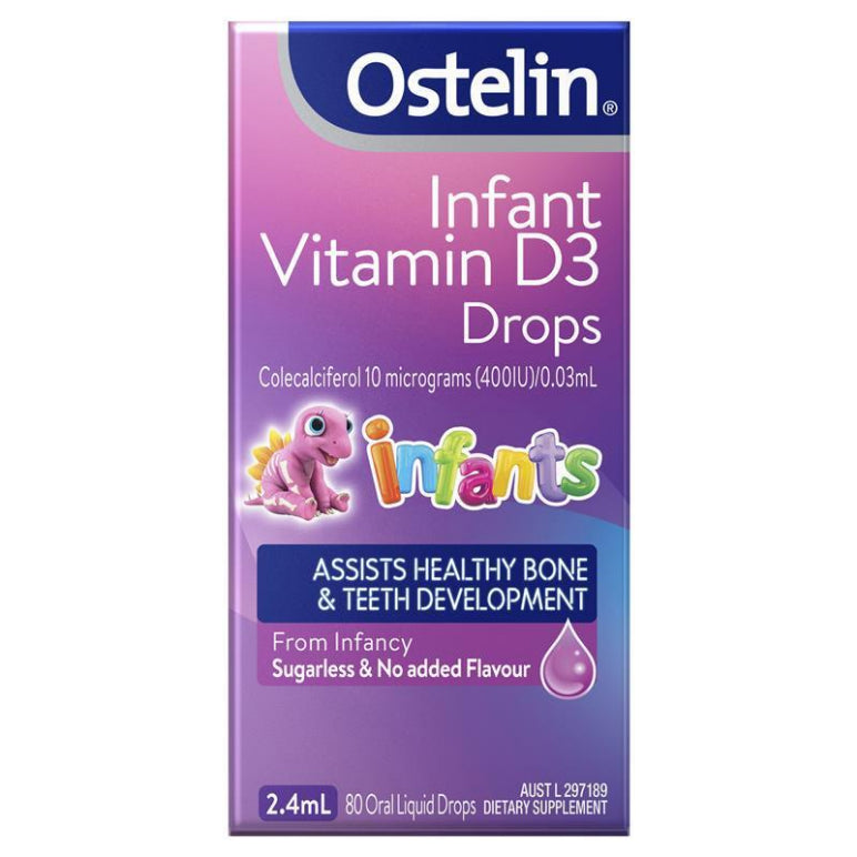 Ostelin Vitamin D Infant Drops - D3 for Kids Bone Health + Immune Support - 2.4mL front image on Livehealthy HK imported from Australia
