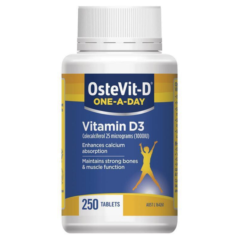 OsteVit-D One-A-Day Vitamin D3 – 1000IU Vitamin D3 to maintain Strong Bones & Healthy Immune System Function – 250 Tablets front image on Livehealthy HK imported from Australia