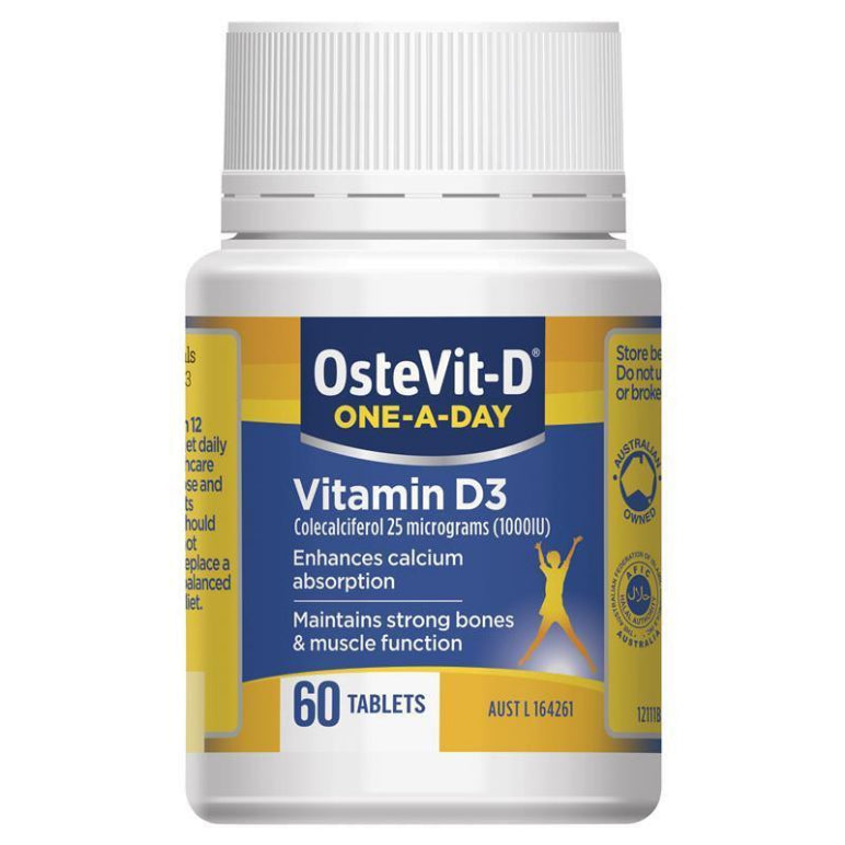 OsteVit-D One-A-Day Vitamin D3 – 1000IU Vitamin D3 to maintain Strong Bones & Healthy Immune System Function – 60 Tablets front image on Livehealthy HK imported from Australia