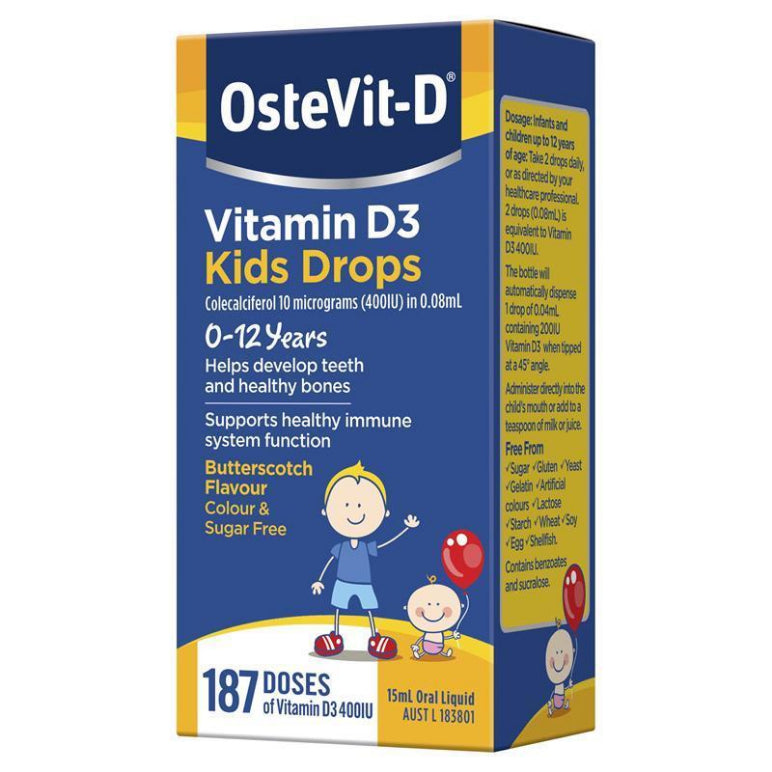 OsteVit-D Vitamin D3 Kids Drops – 400IU Vitamin D3 Helps Develop Teeth and Healthy Bones – 187 Doses front image on Livehealthy HK imported from Australia
