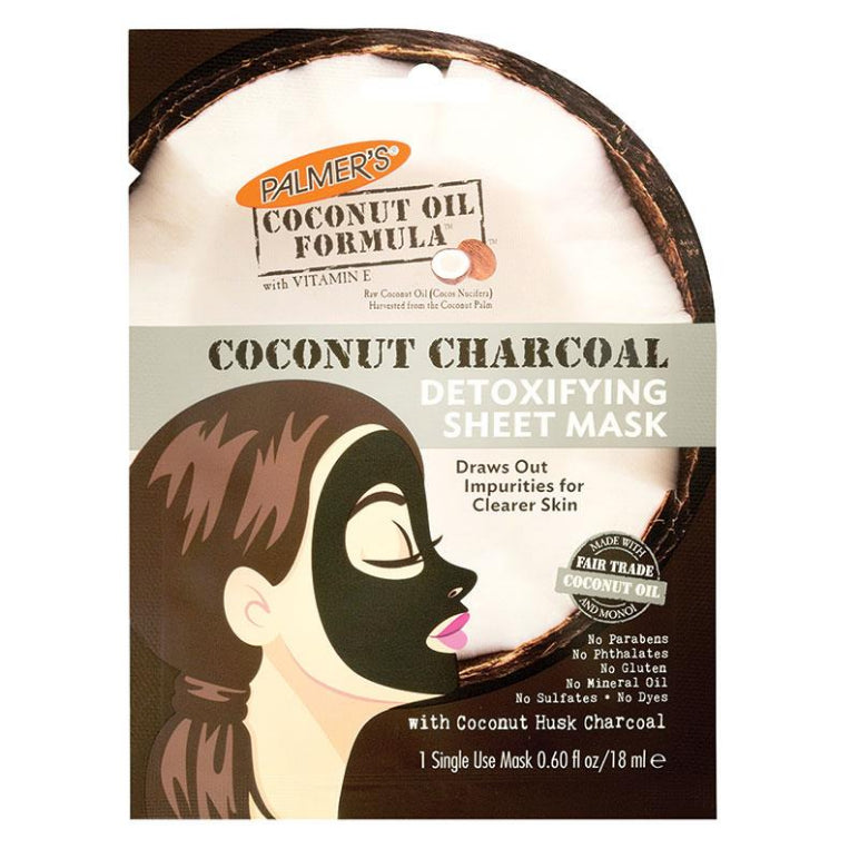 Palmer's Coconut Oil Detoxifying Charcoal Facial Sheet Mask 18ml front image on Livehealthy HK imported from Australia